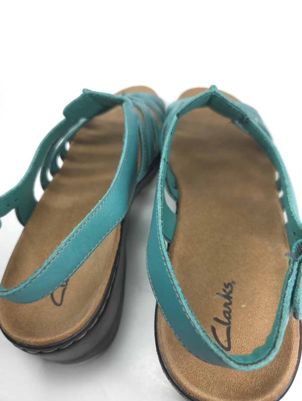Clarks Lexi Marigold Teal Leather Strappy Wedge Sandals W 11 - Picture 10 of 14